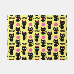 Playful Black Cats With Yarn Balls Pattern Doormat