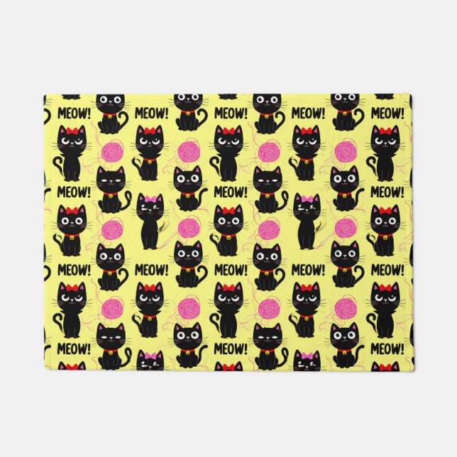 Playful Black Cats With Yarn Balls Pattern Doormat (Front)