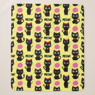 Playful Black Cats With Yarn Balls Pattern Sherpa Blanket