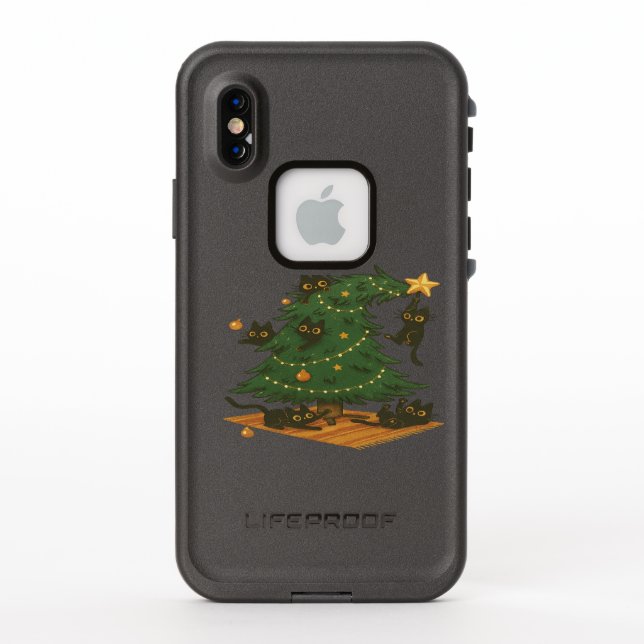 Playful Black Cats Wrecking Christmas Tree – Funny LifeProof iPhone Case (Back)