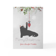 Playful Black Holiday Cat with Joyful Wishes