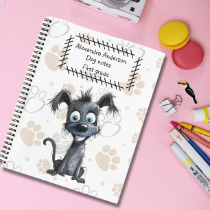 Playful Black Puppy on Paws Print Notebook