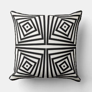 Playful Black & White Box Spiral Pattern Cushion