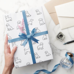 Playful Black & White Hand-Drawn Dog Pattern Wrapping Paper