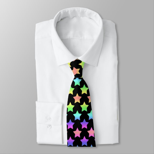 Playful Black with Pastel Ombre Stars  Tie (Tied)