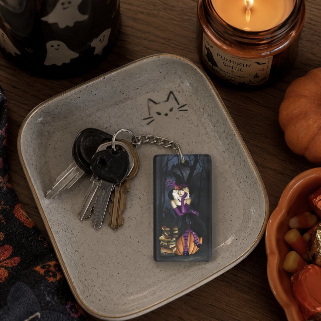Playful Blonde Witch Pumpkin Purple Fantasy  Key Ring (Creator Uploaded)
