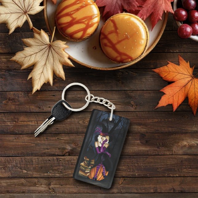 Playful Blonde Witch Pumpkin Purple Fantasy  Key Ring (Creator Uploaded)