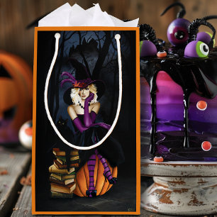 Playful Blonde Witch Pumpkin Purple Fantasy Small Gift Bag