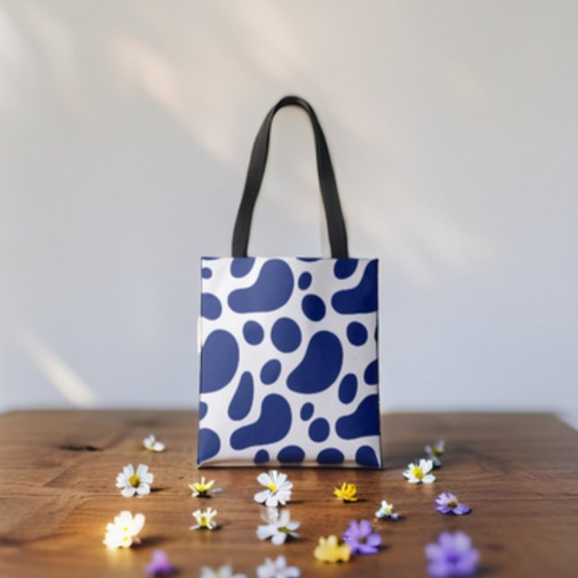 Playful Blue Abstract Blobs on White Pattern Tote Bag (Creator Uploaded)