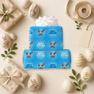 Playful Blue Cartoon Bunny Easter Wrapping Paper