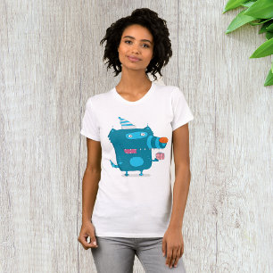 Playful Blue Cartoon Monster with Party Hat T-Shirt