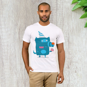 Playful Blue Cartoon Monster with Party Hat T-Shirt