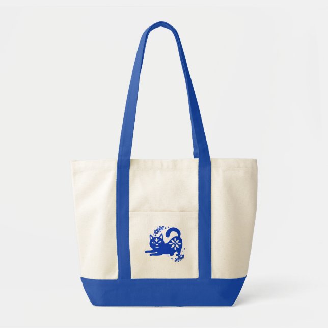 Playful Blue Cat Canvas Tote Bag – CozyBun (Front)