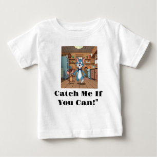 Playful Blue Cat & Clever Mouse Vintage Cartoon Baby T-Shirt