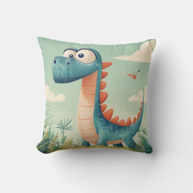  Playful Blue Dinosaur Pillow for Kids (Front)