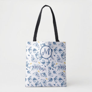 Playful Blue Dolphins and Waves Tote Bag