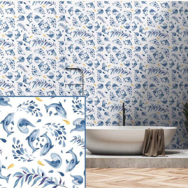 Playful Blue Dolphins and Waves Wallpaper (Creator Uploaded)