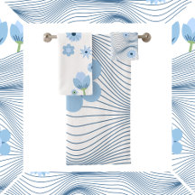 Playful Blue Flowers and Waves
