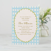 Playful Blue Gingham Scallop Border Baby Shower