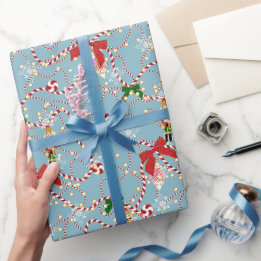 Playful Blue Nutcracker Candy Cane Garland Wrapping Paper
