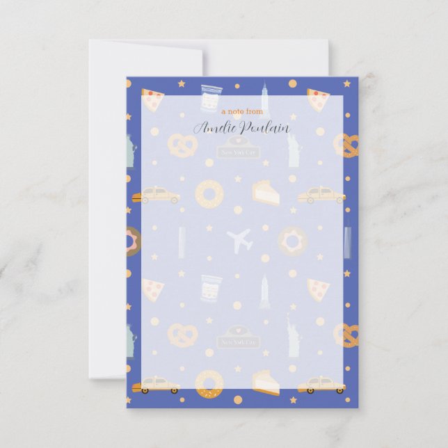 Playful Blue NYC-Themed Pattern Personalised Name Thank You Card (Front)