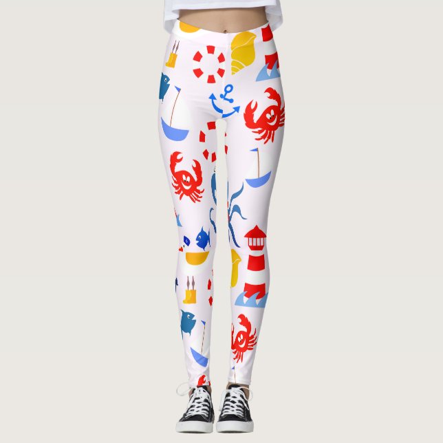 Playful Blue Ocean Animals Leggings (Front)