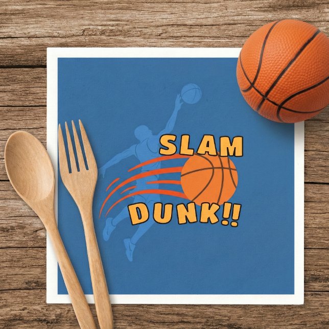 Playful Blue Slam Dunk Basketball Birthday Napkin (Creator Uploaded)
