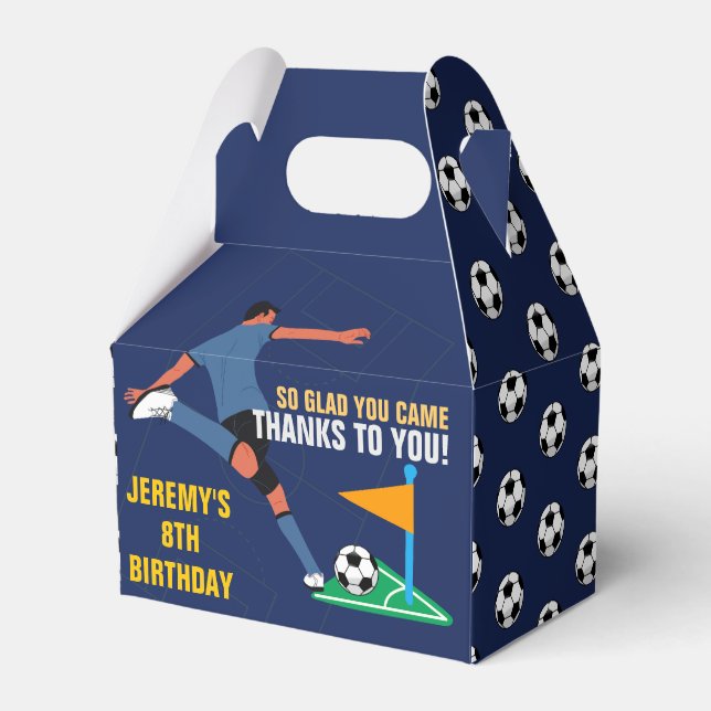 Playful Blue Soccer Birthday Kids Favour Box (Front Side)