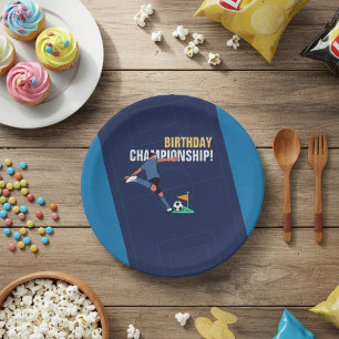 Playful Blue Soccer Goal Birthday Party Paper Plate