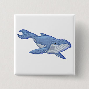 Playful Blue Whale 15 Cm Square Badge