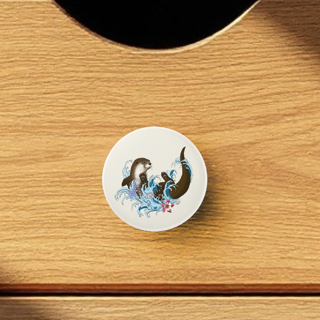 Playful Blue Whimsical River Otter Splash Cute Ceramic Knob (Creator Uploaded)