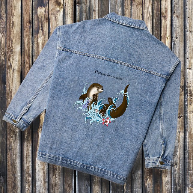 Playful Blue Whimsical River Otter Splash Cute Denim Jacket (Creator Uploaded)