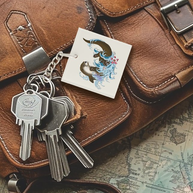 Playful Blue Whimsical River Otter Splash Cute Key Ring (Creator Uploaded)
