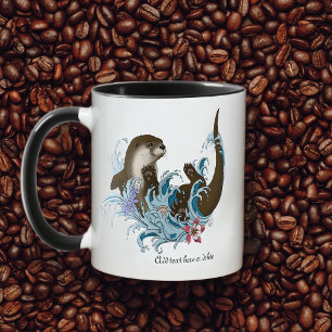 Playful Blue Whimsical River Otter Splash Cute Mug