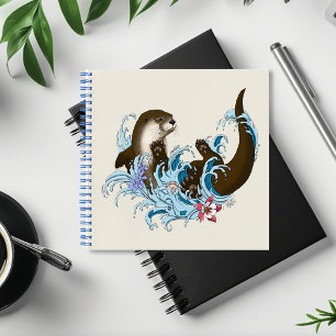 Playful Blue Whimsical River Otter Splash Cute Notebook
