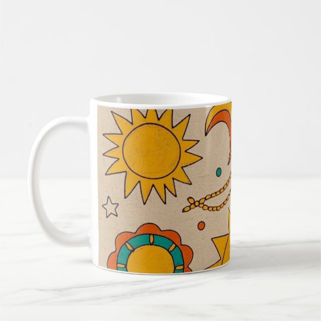 Playful Bohemian Patterns Hand-drawn suns, moons Coffee Mug (Left)