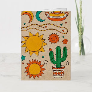 Playful Bohemian Patterns Hand-drawn suns, moons Foil Greeting Card