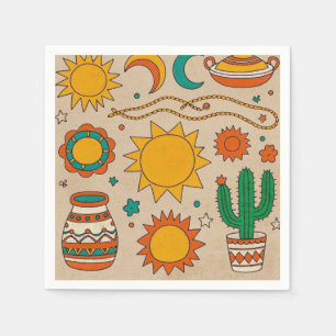 Playful Bohemian Patterns Hand-drawn suns, moons Napkin