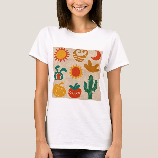 Playful Bohemian Patterns Hand-drawn suns, moons T-Shirt (Front)