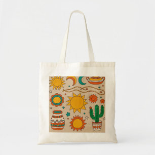 Playful Bohemian Patterns Hand-drawn suns, moons Tote Bag