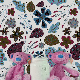 Playful Boho Folk Art Dark Florals and Leaves Wallpaper