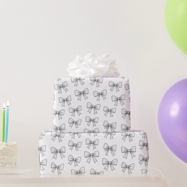 Playful Bow Doodle Pattern Neutral  Wrapping Paper (Party Gifts)
