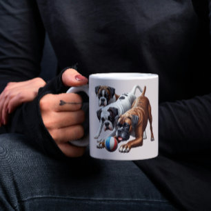 Playful Boxer Dogs and Ball Coffee Mug