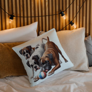 Playful Boxer Dogs at Play  Cushion