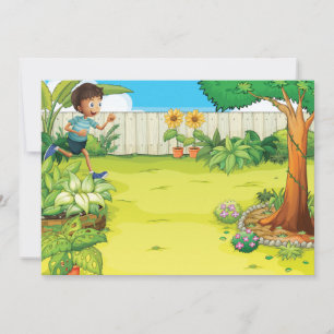 Playful Boy Running in a Lush Green Backyard  Invitation