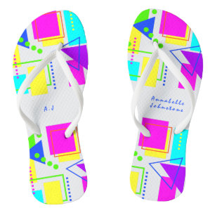 PLAYFUL BRIGHT COLORFUL GEOMETRIC SHAPES PATTERN THONGS
