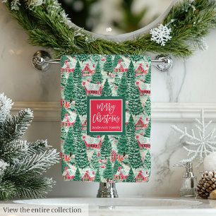 Playful bright pink green Christmas preppy towel