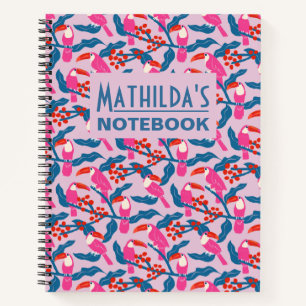 Playful bright pink toucans notebook