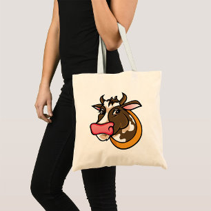 Playful Brown Cow Head with Pink Nose Tote Bag