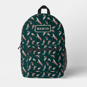 Playful brown, cream, dark teal abstract with name printed backpack